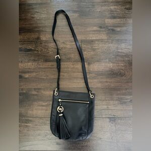 MK Genuine Leather Black Tassel Charm Crossbody